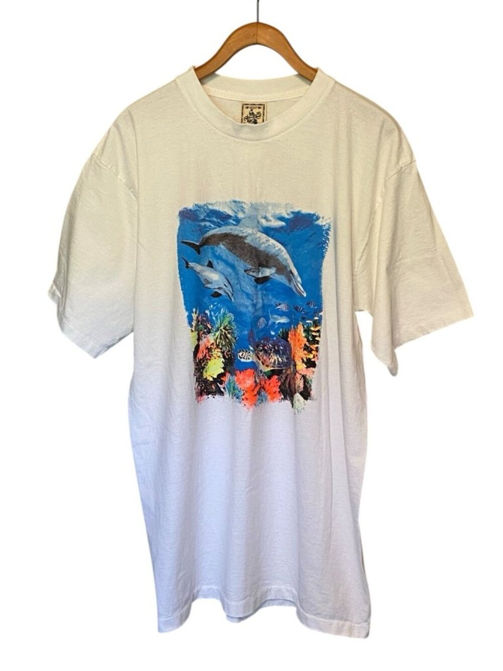 Vintage 90s Dolphin Colorful White T-Shirt Men's XL Single Stitch Alore